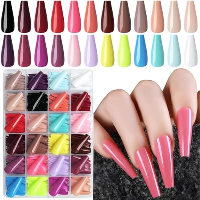 Generic 24 Color Press On Nails, 576 Pcs Glossy Solid Straight False Nails, Full Cover Acrylic Tips, DIY Nails - SHAPE H - Image 5